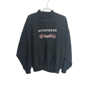 Coconut Club Dumfries Mock Neck Sweatshirt L Black Embroidery Y2K Retro Cozycore